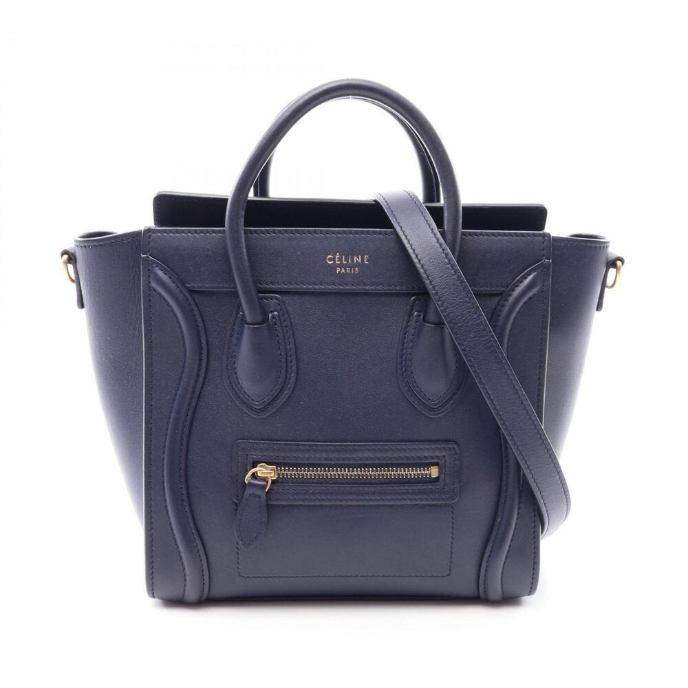 Celine Luggage Nano Shopper 2-Way Handbag, Leather, Women's, Navy
